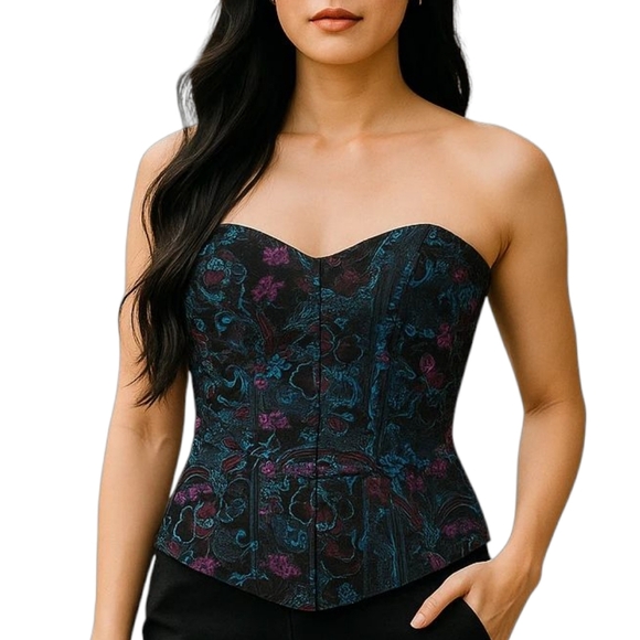 tesa Tops - Vintage y2k Lace Up  Black Floral corset